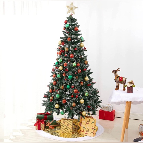 Gold Sequin Christmas Tree Skirt with Faux Fur Edge Gold Classic Decor 48” NEW - Picture 3 of 11